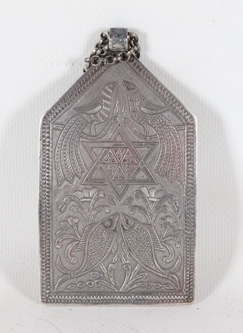 "Louha" in argento, amuleto giudaico arabo detto anche Stella di David, gr. 86