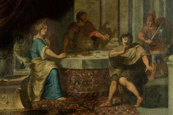 Pittore Italiano XVII Secolo - &quot;Esther&#39;s banquet with Ahasuerus and Aman&quot;