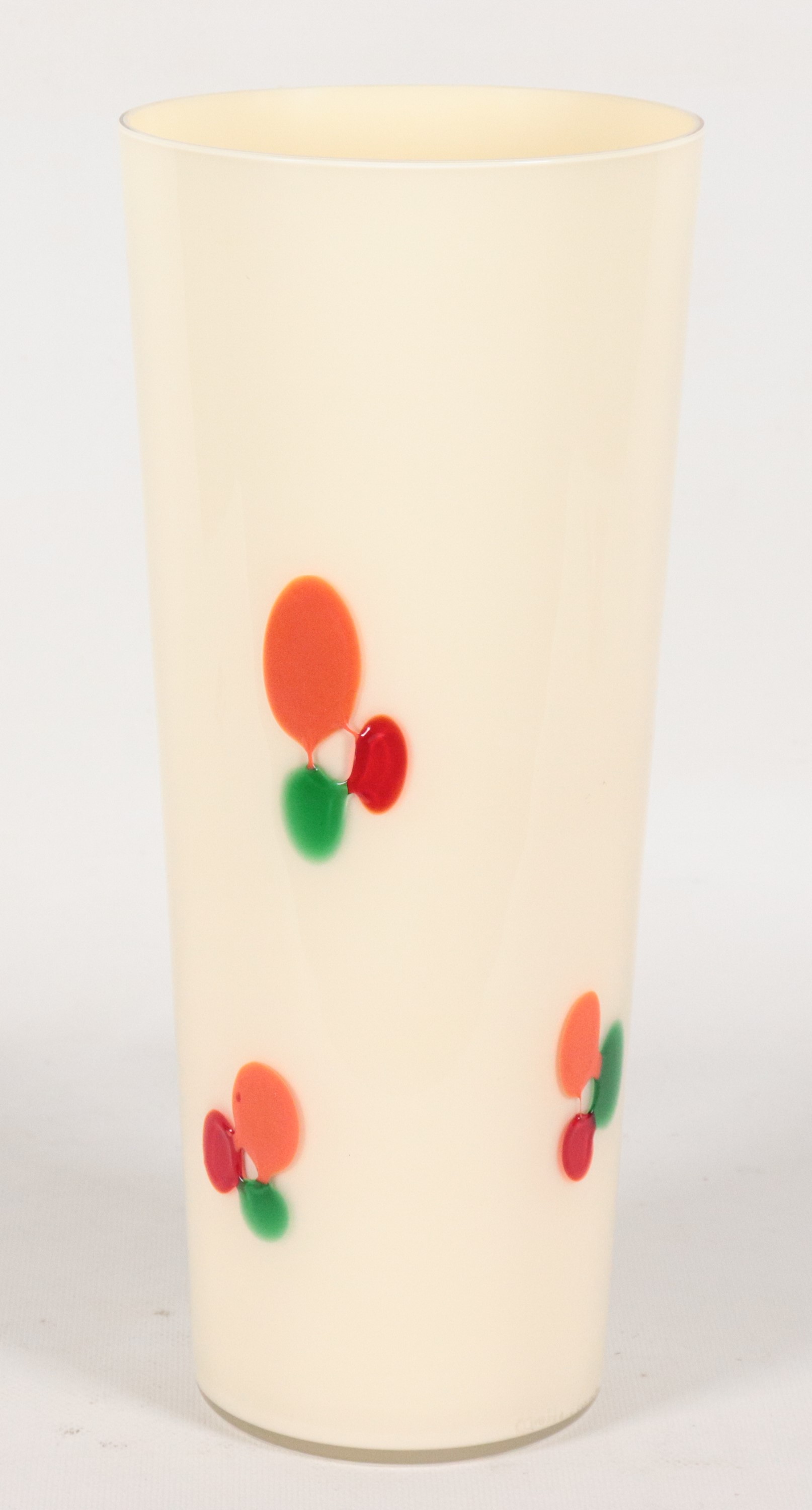 Vaso in vetro soffiato di Murano collezione Troncocono a corpo avorio decorato con applicazioni i...