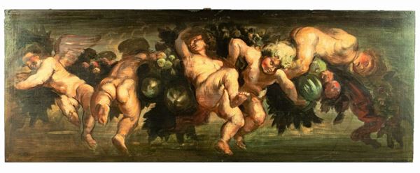 Pittore Bolognese Inizio XIX Secolo - &quot;Allegory of putti with fruit garlands&quot;