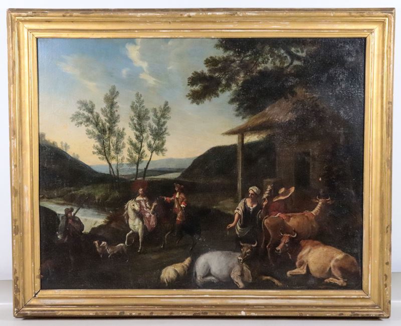 "Paesaggio con la sosta dei pastori con armenti e nobili viandanti"