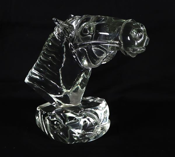 Loredano Rosin - "Horse's Head", solid glass sculpture, signature on the tip