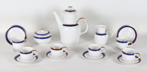 Bohemian porcelain coffee set MZ Carlsbad white, with pure gold and blue edges (9 pcs.)
