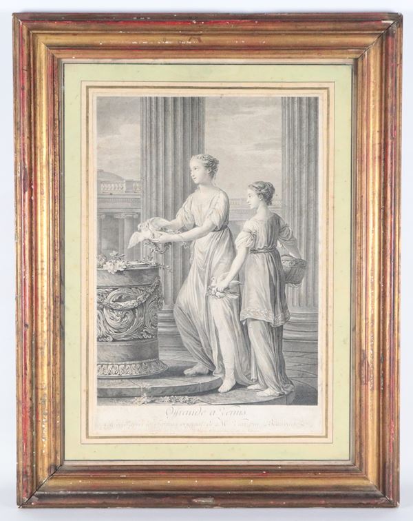 "Offerings to Venus", an old French engraving on paper