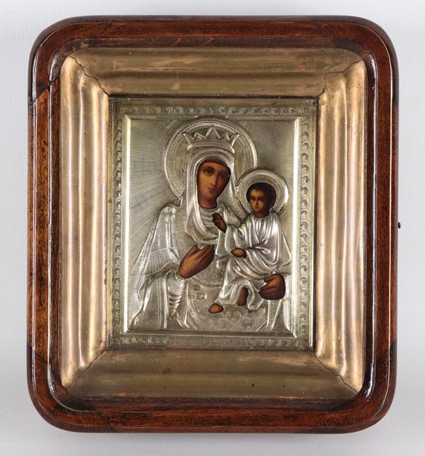 "Mother of God of Iver", small travel icon with silver riza