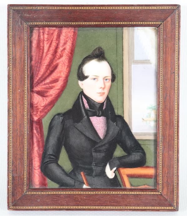 "Portrait of a Nobleman", miniature painted on enameled porcelain plaque
