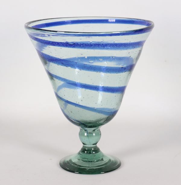 Kosta Boda Royal Caribbean blown glass vase with blue spirals