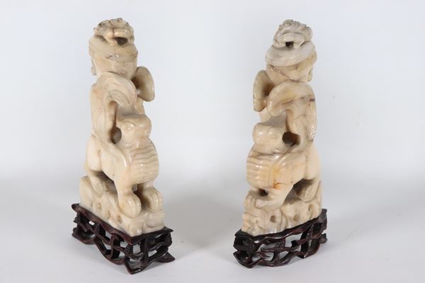 "Foo Dogs," a pair of antique Chinese jade incense burners 