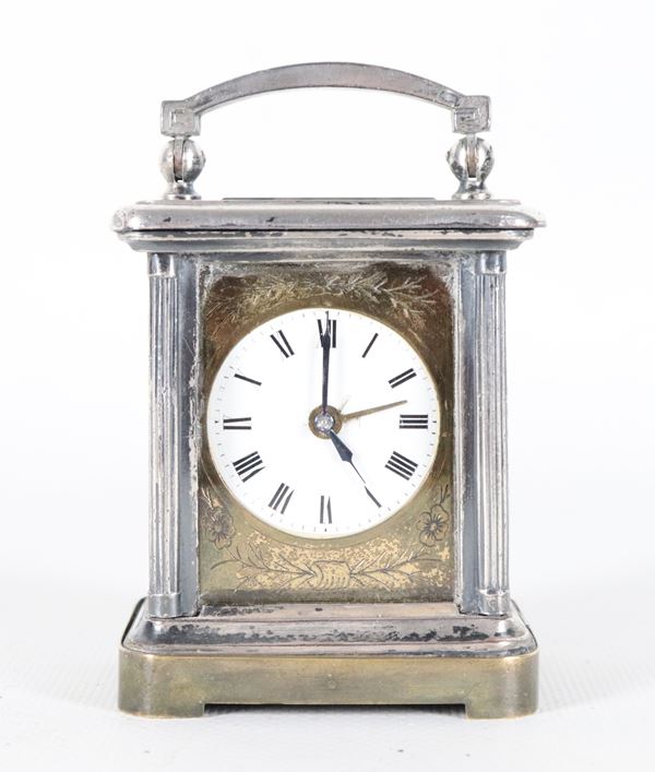 Small Liberty clock in silver-plated and chiseled metal, white enamel dial