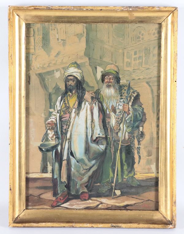 Pittore Orientalista XIX Secolo - Siglato. "Mendicanti arabi"