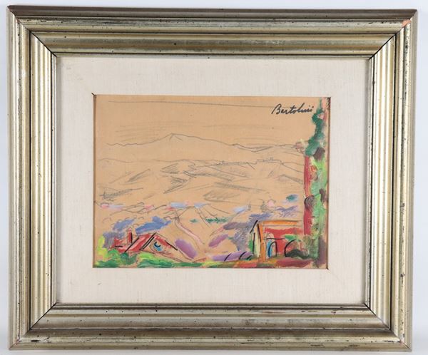 Giuseppe Bertolini - Firmato. "Paesaggio collinare"