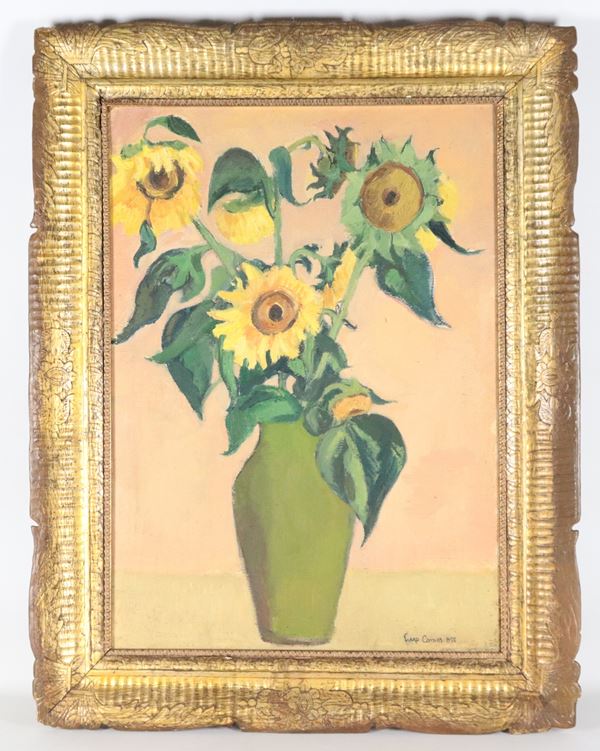 Enzo Comes Attivo XX Secolo - Signed and dated 1958. "Vase with Sunflowers"