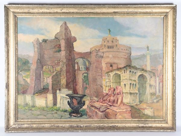 Riccardo Ruberti - Firmato. "Fantasia di monumenti romani"