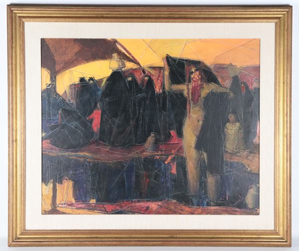 Riccardo Ruberti - Signed. "Arab women at the market."