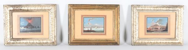 Scuola di Posillipo XIX Secolo - "Stromboli, "Etna," and "The 1850 Eruption of Vesuvius"