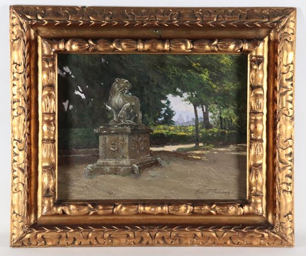 Adolfo Tommasi - Firmato. "Veduta del giardino di Boboli a Firenze"