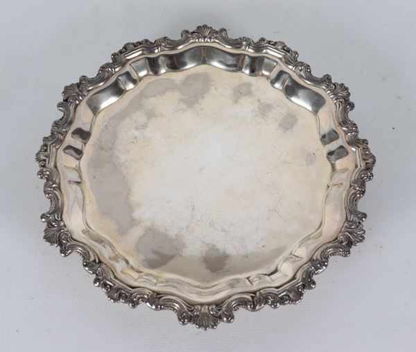 Antique English Sheffield salver with embossed and chiseled edge