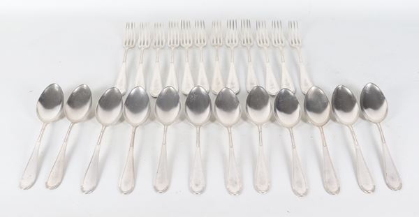 Silver-plated metal set of twelve forks and twelve spoons (24 pcs)