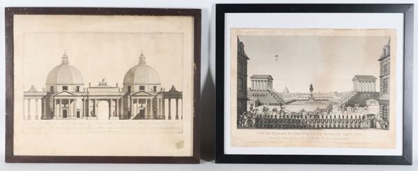 Lot of two ancient engravings on paper with historical subjects