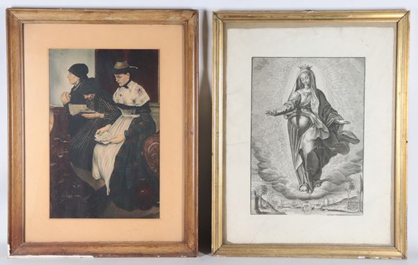 Lot of two prints "Dutch figures in prayer" and "Madonna"
