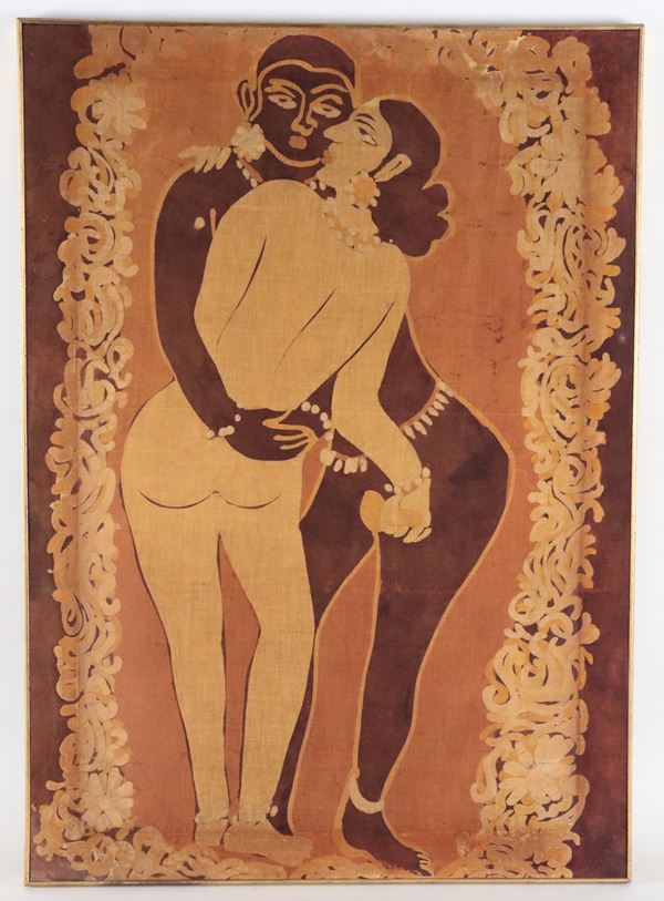 "Love Encounter", painted oriental fabric