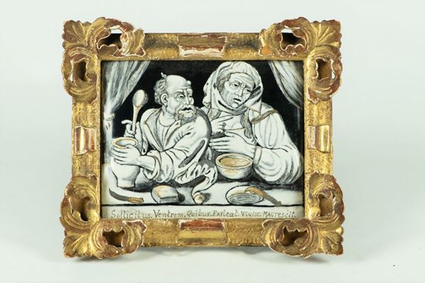 Small Enamel Plaque from Limoges &quot;Farmers&quot;