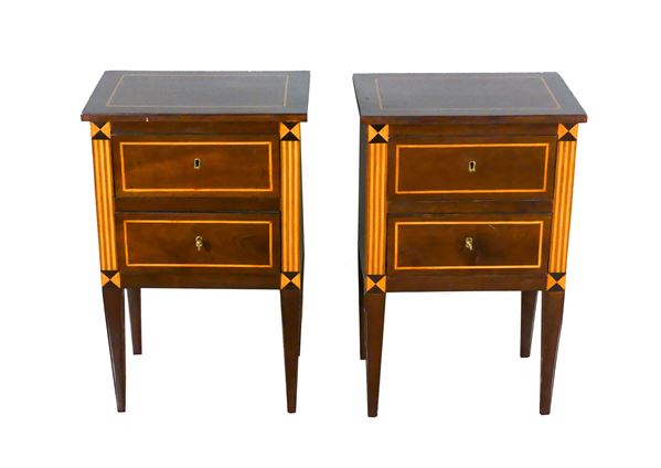 Pair of Louis XVI Tuscan bedside tables in walnut