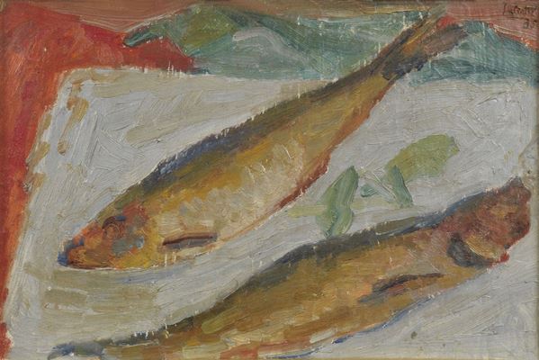 Alberto Salietti - &quot;Still life of fish&quot;. Signed and dated