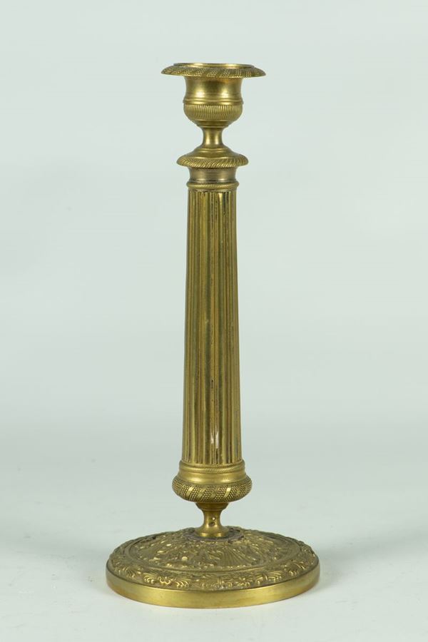 French candlestick in gilt bronze