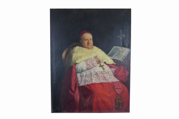 Juan Jos&#232; Puerto Villanueva Pittore XIX Secolo - &quot;Ritratto di Cardinale in poltrona&quot;. Firmato e iscritto Roma 1884