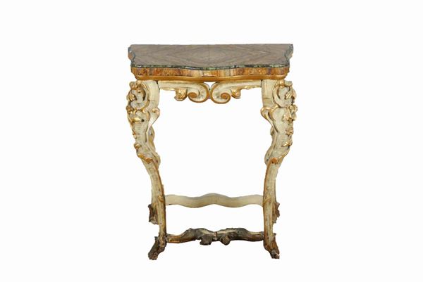 Consolle Marchigiana Luigi XV in legno laccato e dorato