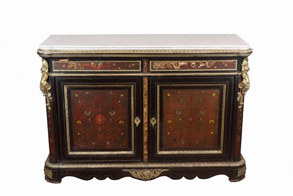 French sideboard Napoleon III in red and ebony tortoise