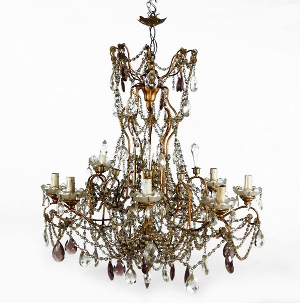 Glass and crystal chandelier  - Auction Antiquariato proveniente da Palazzetto Nobiliare nelle Marche - Gelardini Aste Casa d'Aste Roma