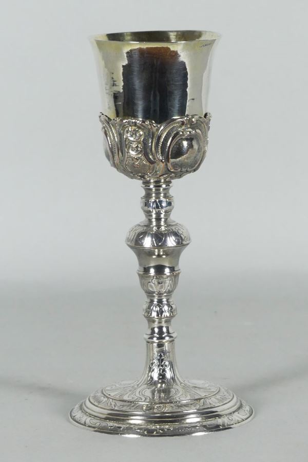 Chalice in copper and silvered bronze