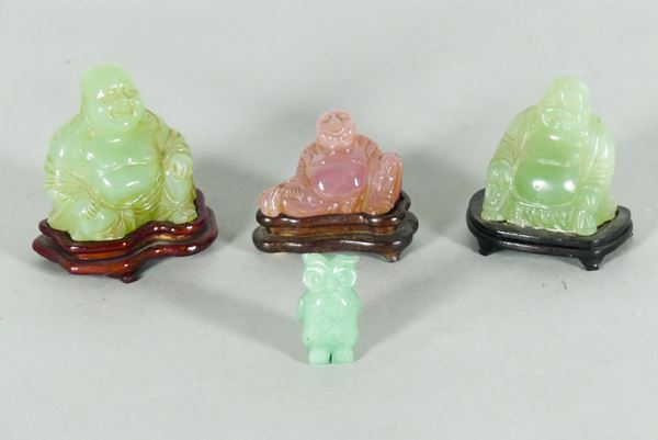 Four Chinese figurines in green jade and quartz
