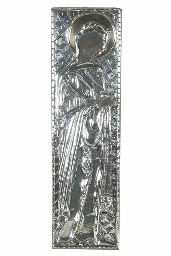 Icon &quot;Madonna&quot; with bristles in silver