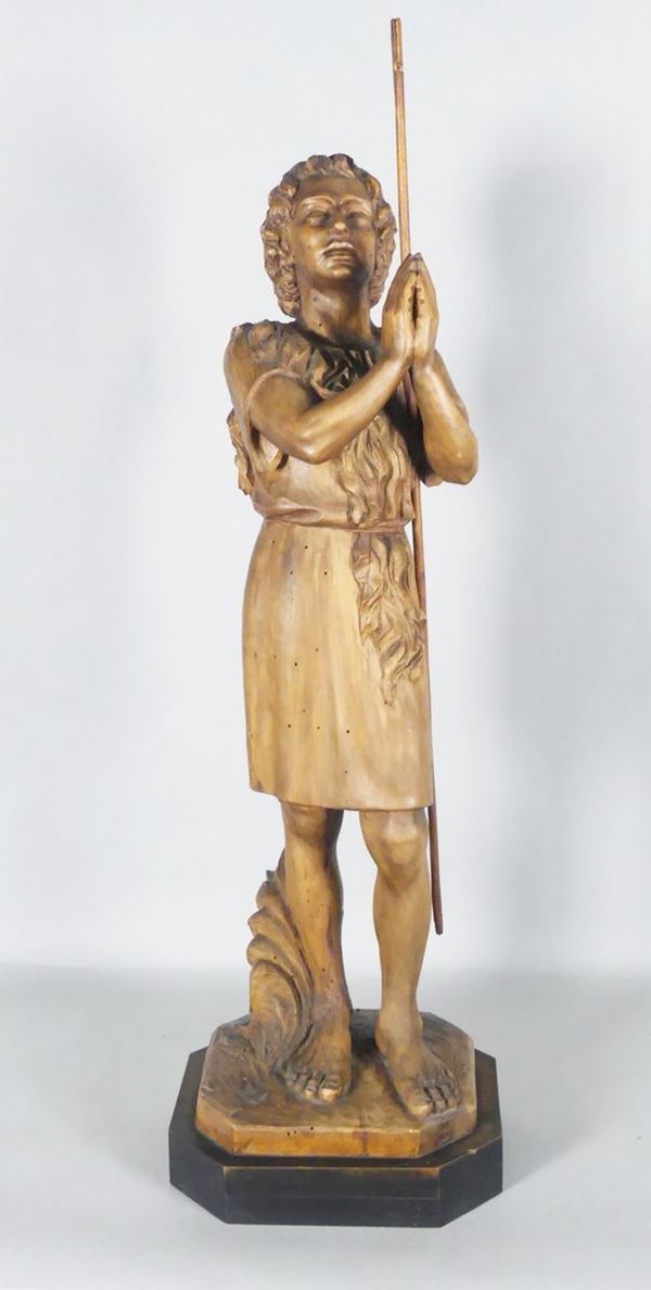 Cesare Tarrini - Scultura in legno &quot;Pastore&quot;. Firmata (cm. 100 h)