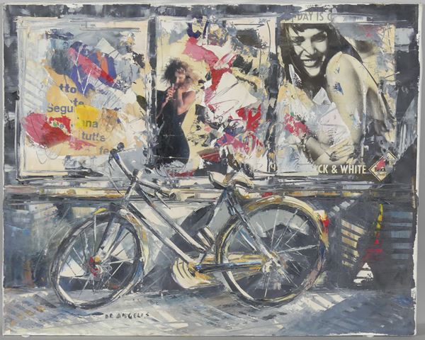 Nick De Angelis - &quot;Bicycle with posters&quot;. Signed