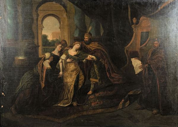 Pittore Emiliano XVII Secolo - &quot;Esther and Ahasuerus&quot;