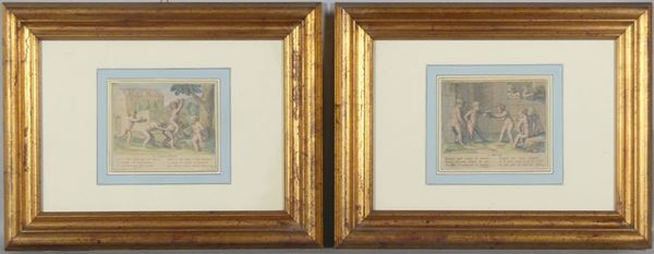 Pair of small French engravings &quot;Putti games&quot;