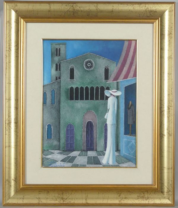 Aldo Pievanini - &quot;La Vetrina&quot;. Firmato e datato sul retro della tela