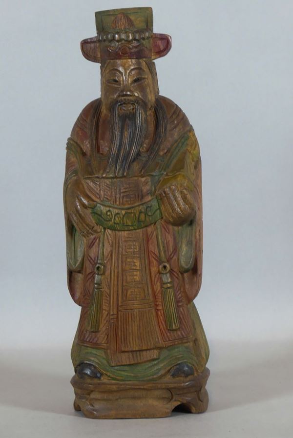 Scultura cinese in legno policromo &quot;Santone&quot;