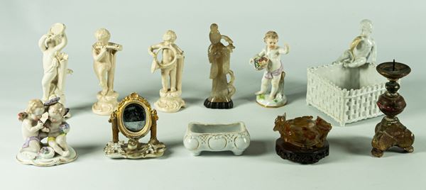 Lot in porcelain, ceramic, jade and wood