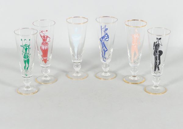 Set of six crystal flute glasses