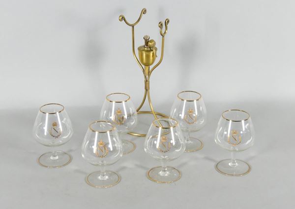 Set of six crystal cognac glasses