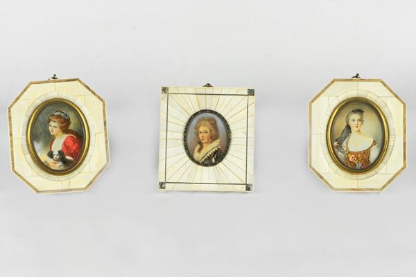 Tre Miniature dipinte &quot;Dame&quot;