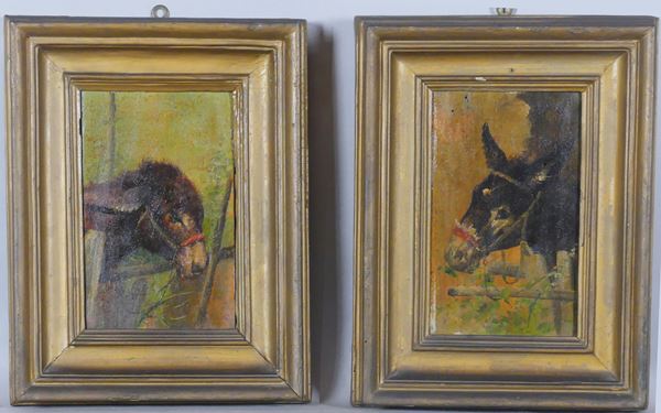 Pittore Napoletano XIX Secolo - &quot;Asinelli&quot; pair of small paintings