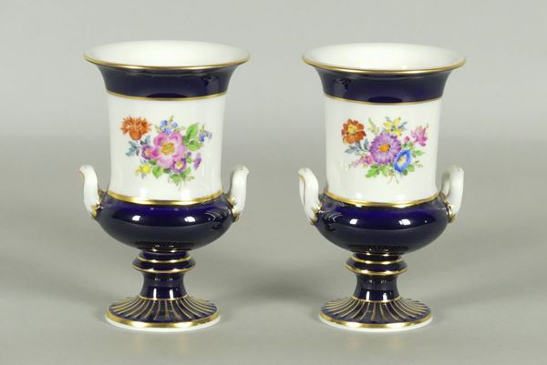 Pair of Meissen porcelain crater jars