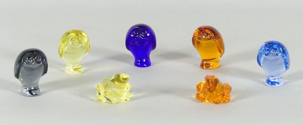 Cinque gufetti e due rospetti in cristallo Baccarat