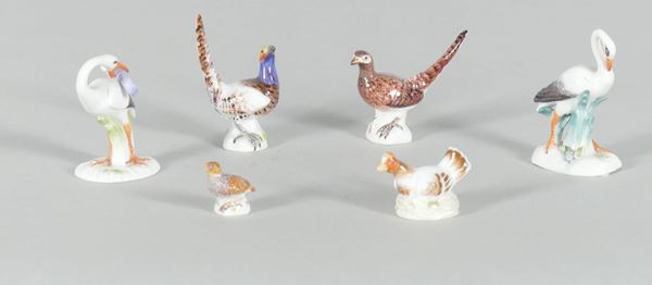 Six small statuettes in polychrome Meissen porcelain